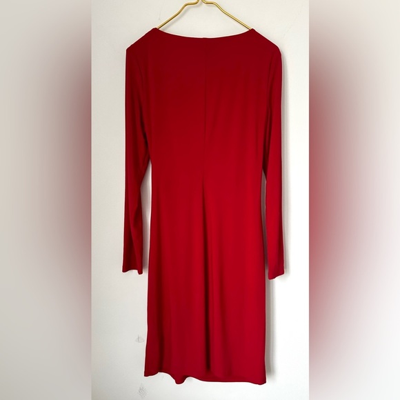 Chaps Bold Red Long Sleeve Stretch Fitted V-Neck Wrap Style Dress Women’s Large - Picture 3 of 9